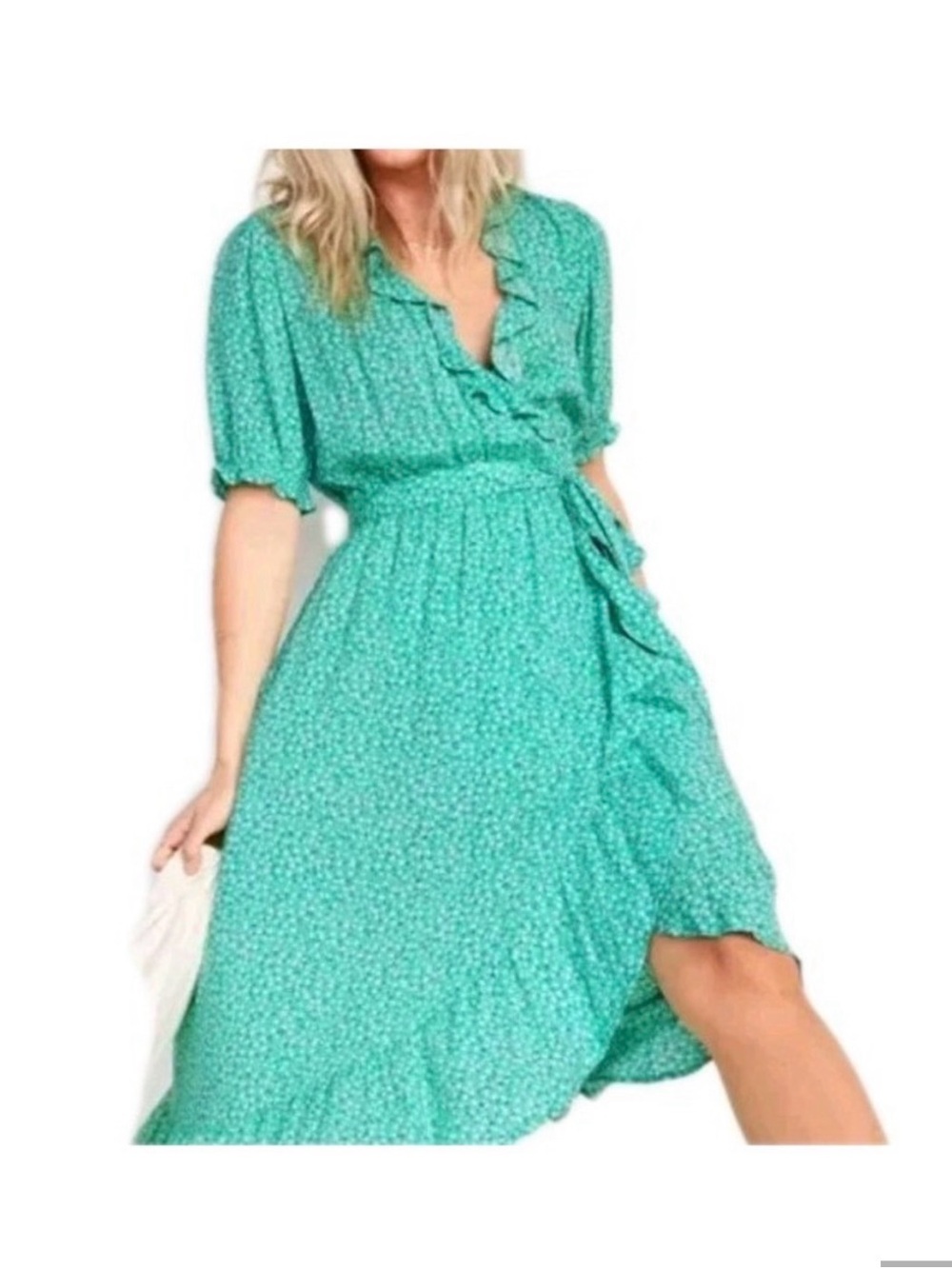 Old Navy Kelly Green Floral Wrap Dress Cottagecore